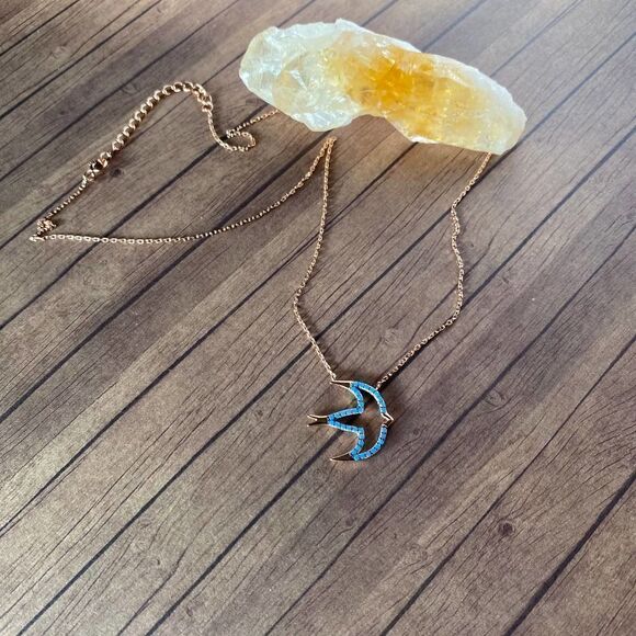 Dove Nano Turquoise 18k Plated Rose Gold Sterling Silver Minimalist Necklace - Picture 5 of 6